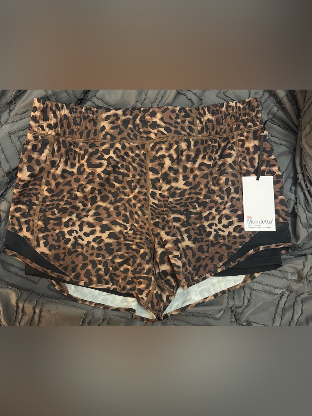 Mondetta Leopard Print Athletic Shorts - Brown & Black